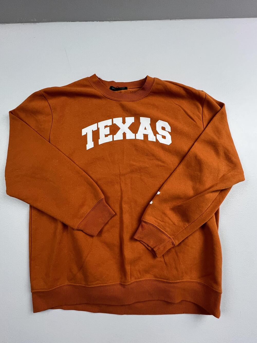 Social Scene Sweatshirt Womens Large Orange Texas Fleece Crewneck Pullover